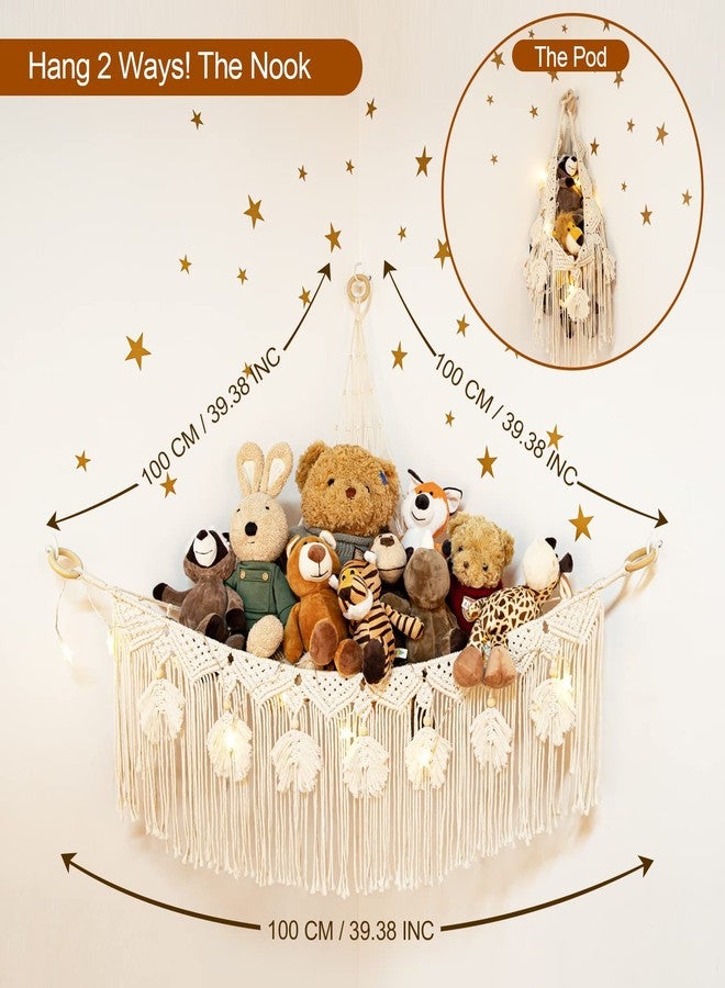 ANROYE Macrame Stuffed Animal Toy Net Hammock with Star Light, Small Plushies Boho Storage for Nursery, Corner Wall Hanging Organizer for Kid, Bohemian Woven Decor Display Holder for Girls Boy Gift - Image 4